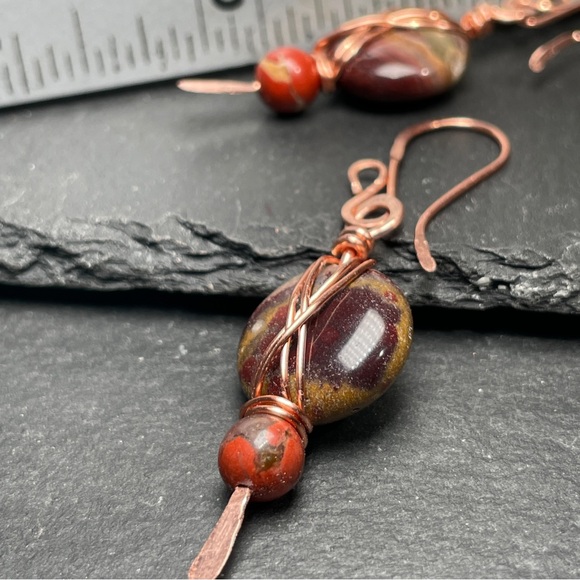 Artisan Copper and Earthy Agate and Jasper Stone Earrings - Picture 14 of 14